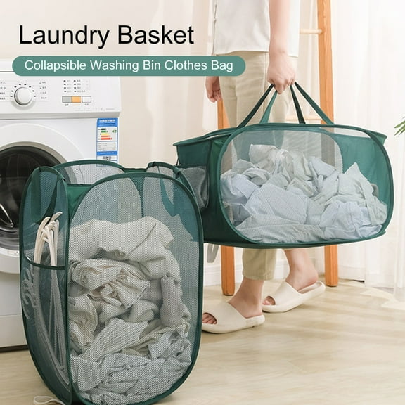 Chicmine Mesh Laundry Bag Large Capacity Collapsible Laundry Hamper Laundry Basket Portable Handles Laundry Organizer Storage Basket for Clothes and Laundry Storage Home