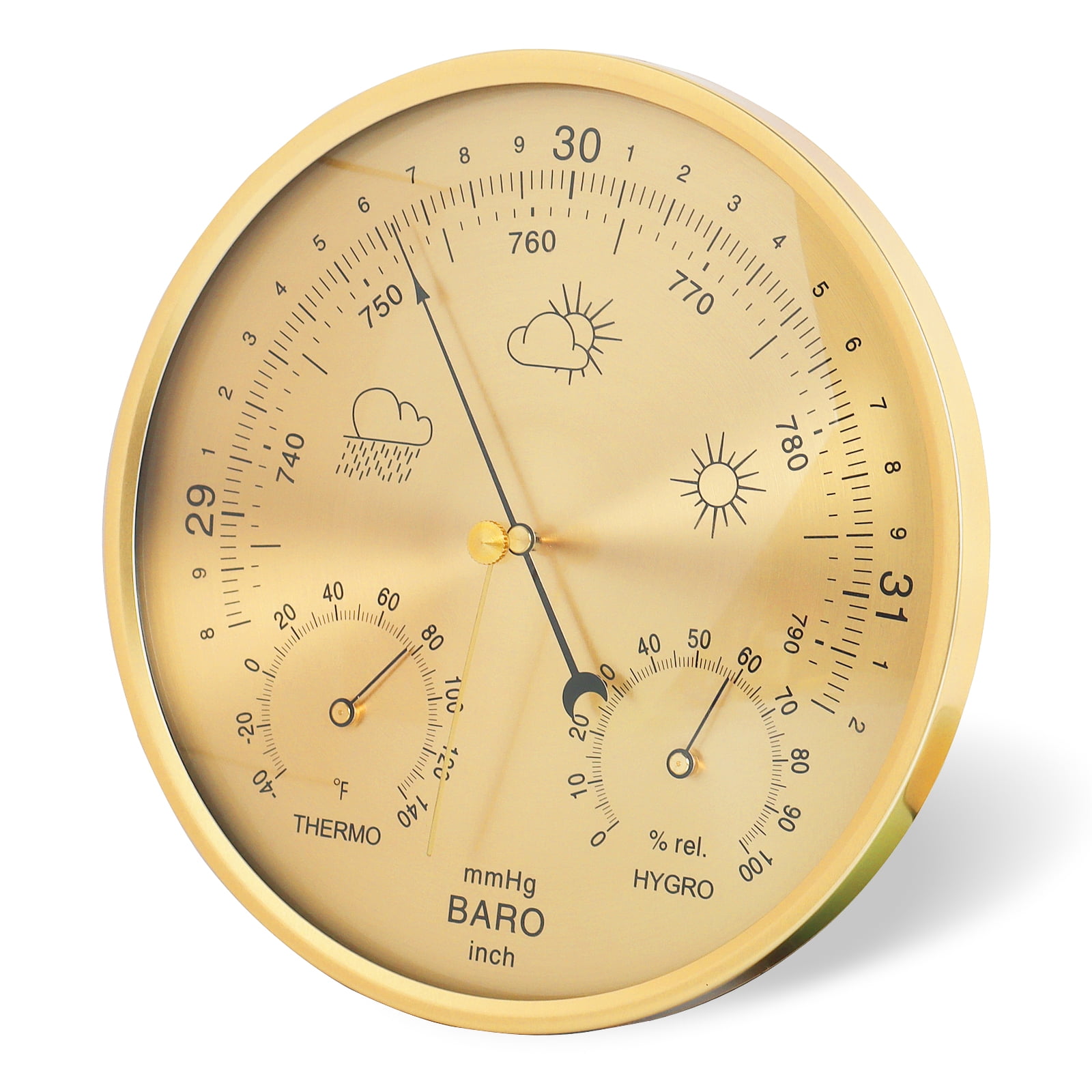 3-in-1 Wall Hanging Thermometer, Barometer, Hygrometer | All-Season Weather Station for Home and Office | Accurate Indoor Outdoor Humidity Temperature Monitor | Fahrenheit Edition Gold