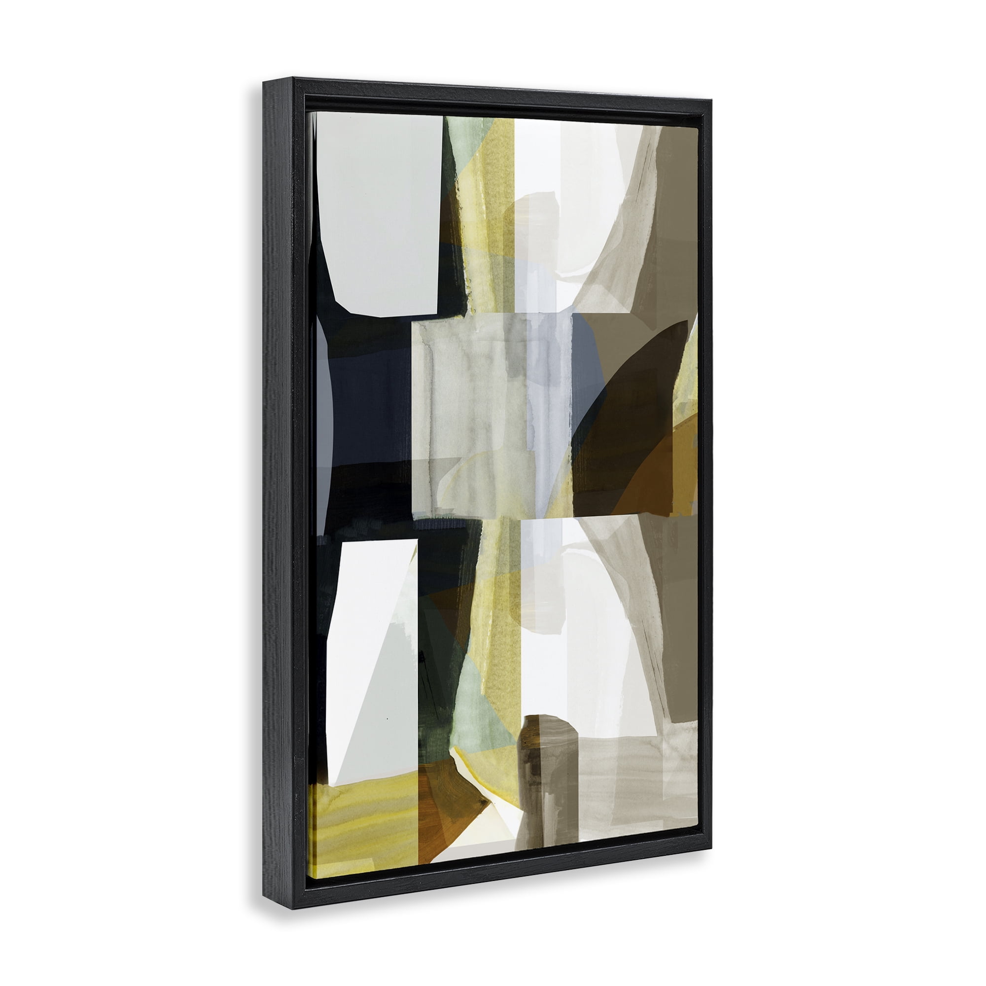 Stupell Industries Geometric with White Blocks Abstract Painting Black Floater Framed Canvas Art Print Wall Art, 17 x 25