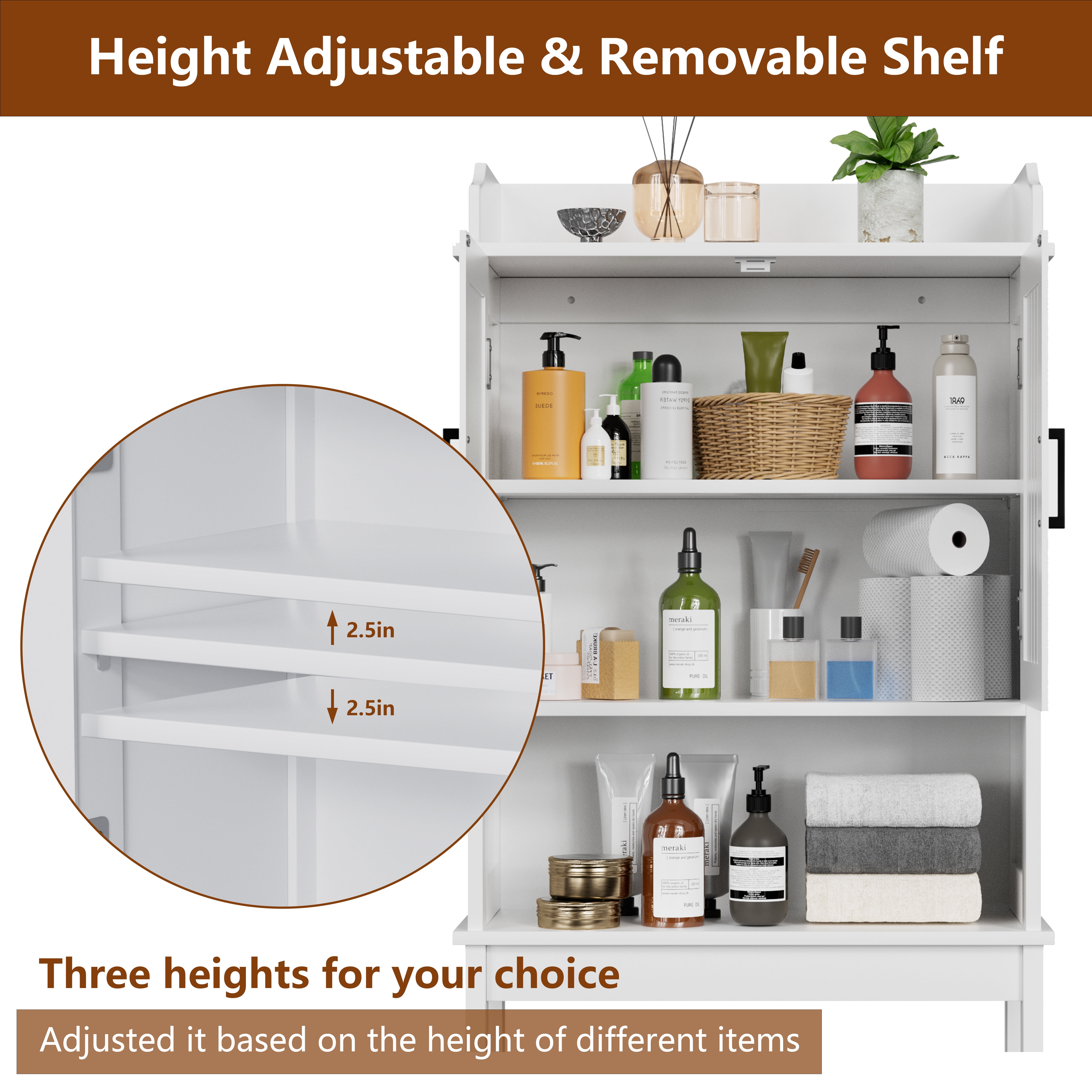 VEIKOUS Over the Toilet Storage Cabinet, Bathroom Space Saver W/ Adjustable Shelf & Rack, White