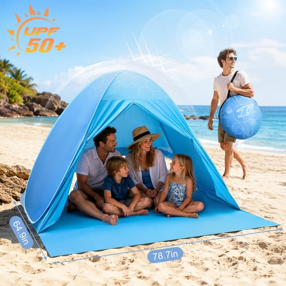 RELOIVE Pop Up Beach Tent 3-5 Person, UPF 50 UV Sun Shelter with Zippered Privacy Door, Instant Portable Shade Tent for Camping
