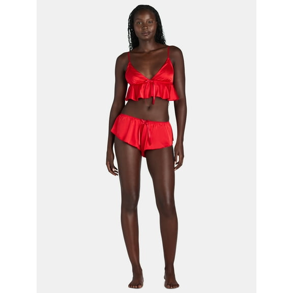 Just Sexy Lingerie Women’s Satin Cropped Cami and Shorts Set, 2-Piece, Sizes S-XL