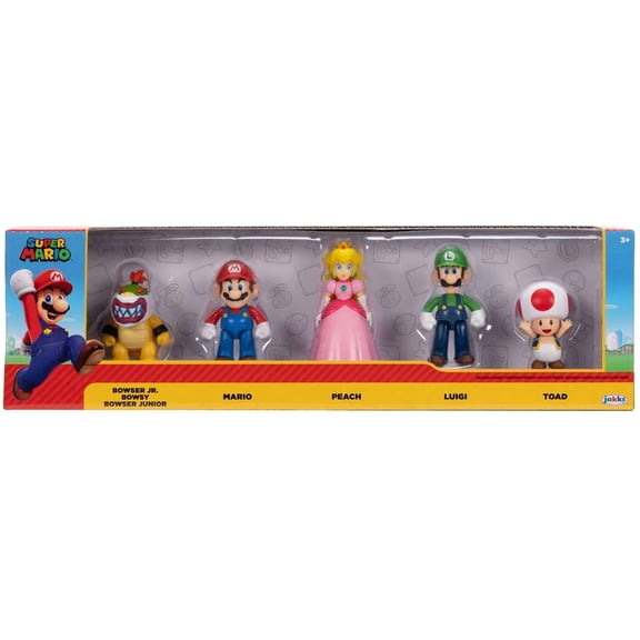 World of Nintendo Super Mario Bowser Jr, Mario, Peach, Luigi & Toad Mini Figure 5-Pack