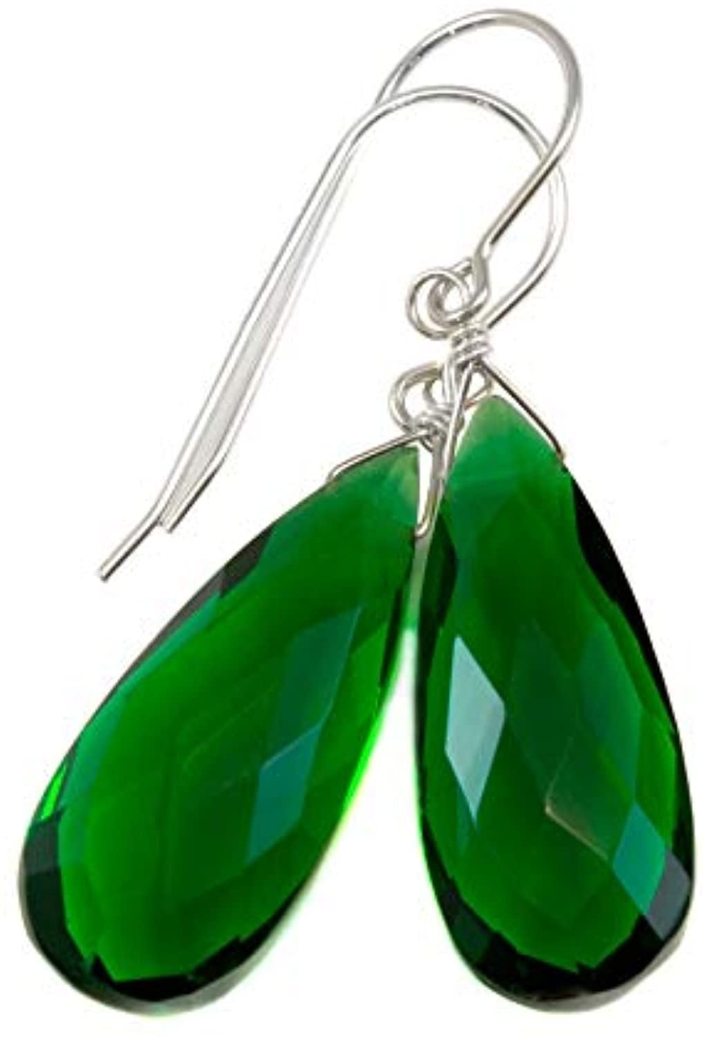 14k Yellow Gold Filled Emerald Quartz Briolette Drop Dangle Earrings