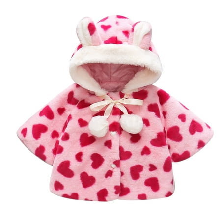 

Toddler Baby Girls Winter Fleece Coat Cozy Hooded Fuzzy Cape Jacket Warm Winter Overcoat Cloak Thick Cute Outwear