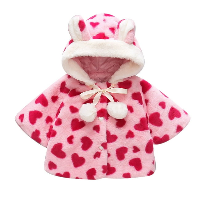 Abrigo Con Capucha Grueso De Invierno Para Niños Pequeños, Chaqueta Con Orejas De Oso De Peluche Para Niñas, Ropa De Abrigo Con Estampado De Corazón De Color Sólido Odeerbi LM103-9144