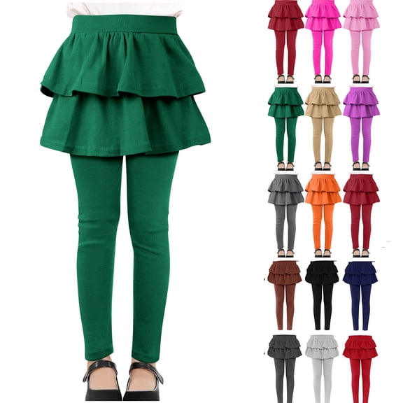 Sevevn Girls Layered Skirt Leggings for Kids Back to School Ruffle Tiered Stretch Pants Casual Slim Fit Elastic Waist Active Leggings Skorts for Daily Wear Play Outfit Green 13 Years