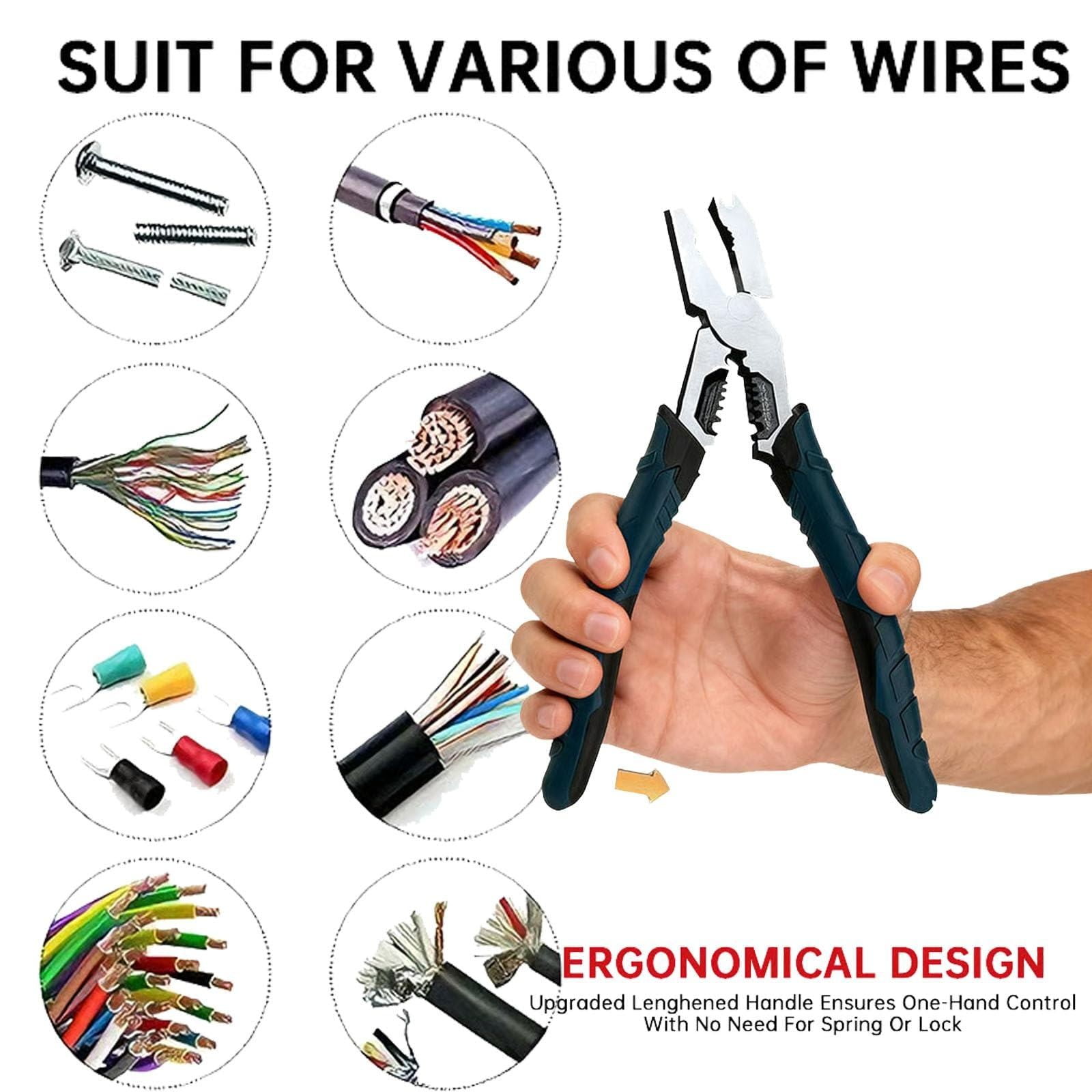 Meiiso Multi-Function Cutting Pliers 9-In-1 Wire Stripper Tool with Soft Handle Diy, Industrial-Grade Electrical Pliers Cutter Stripper