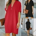 thumbnail image 1 of AMERTEER Robe de Bureau Décontractée pour Femmes, Col en V, Manches Courtes, Couleur Unie, Longueur Genou, 1 of 14