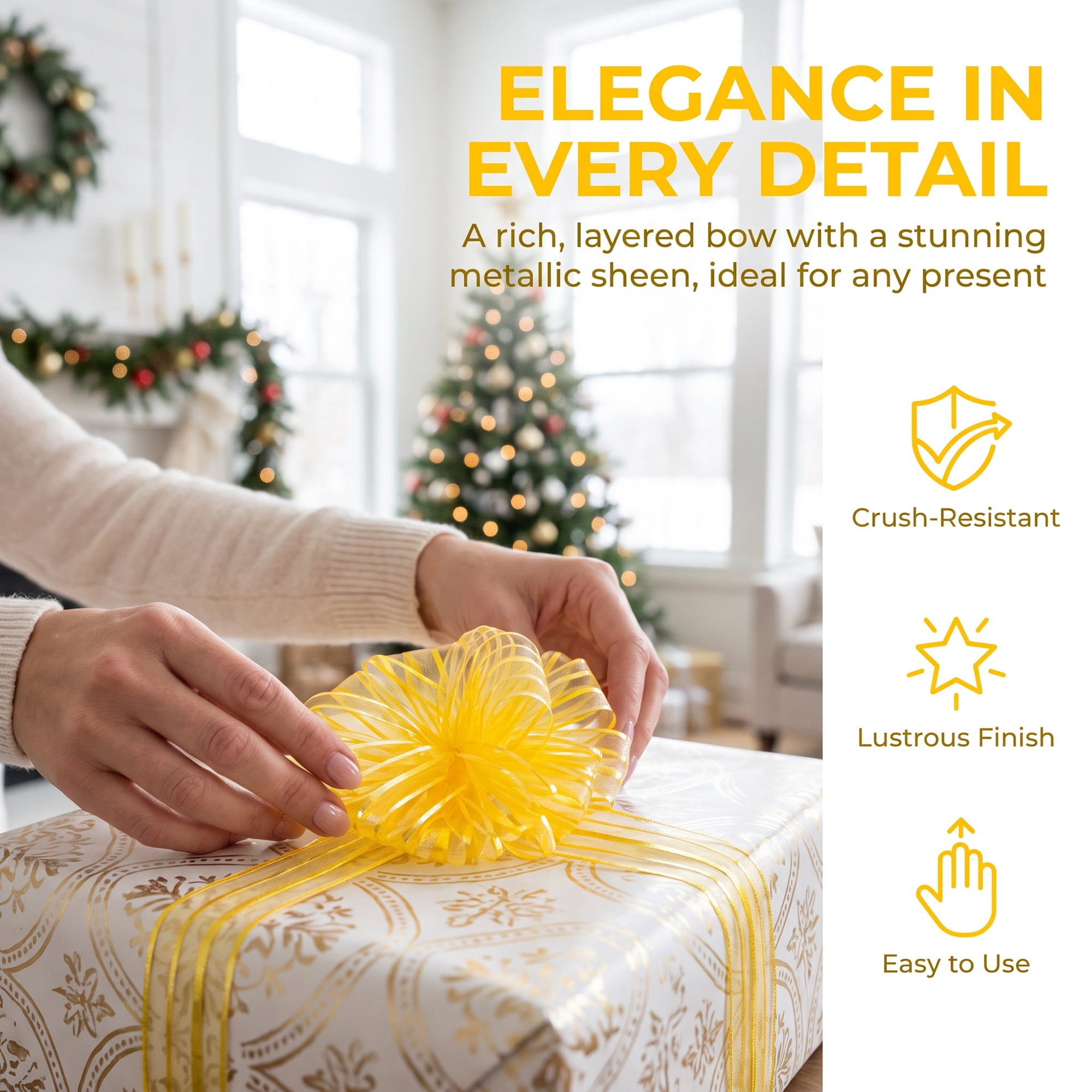 Unique Bargains Crush-Resistant Ribbon Bow for Birthday and Special Occasions Yellow