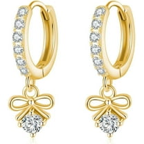 Sterling Silver CZ Bowknot Hoop Earrings for Women Teens Small Bow Hoop Earrings Huggie Drop