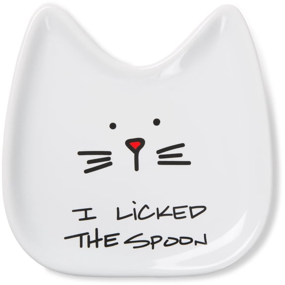 Pavilion Gift Company Blobby Cat, Cat Spoon Rest"I Licked the Spoon", 5", White