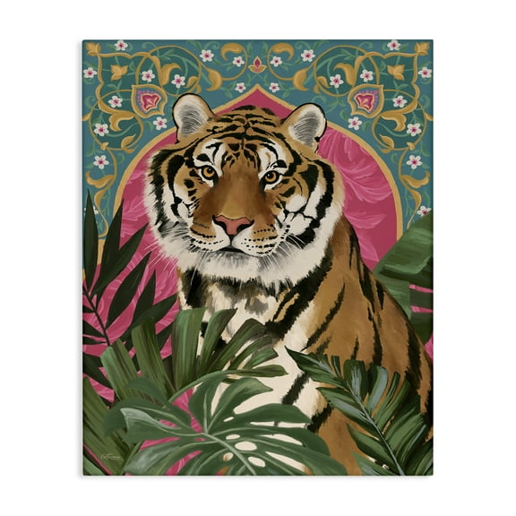 Stupell Industries Arabesque Tiger & Plants Animals Painting Wrapped Canvas Art Print Wall Art, 16 x 20