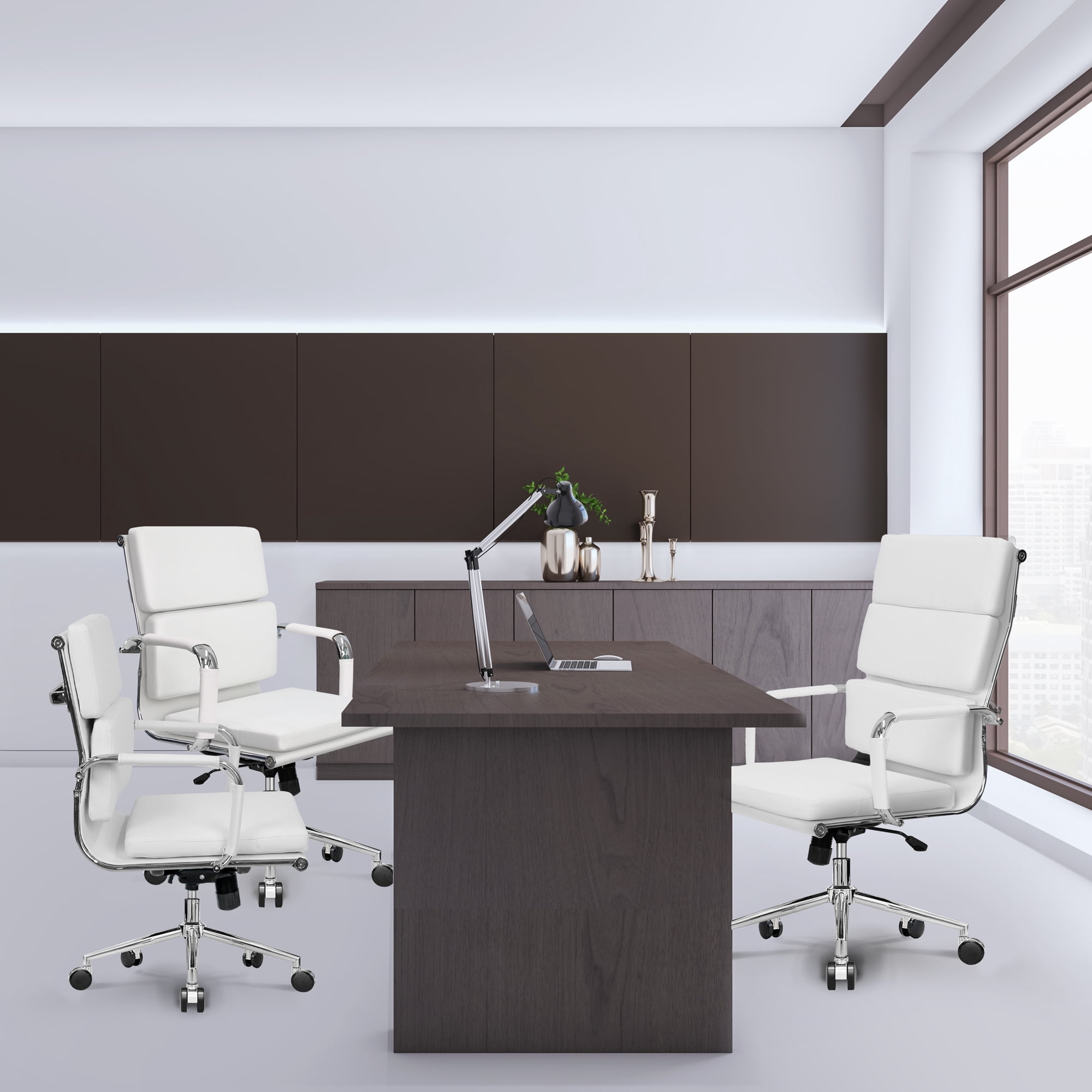 NEO CHAIR Conference Office Chair Century Modern High-Back Cushioned, White