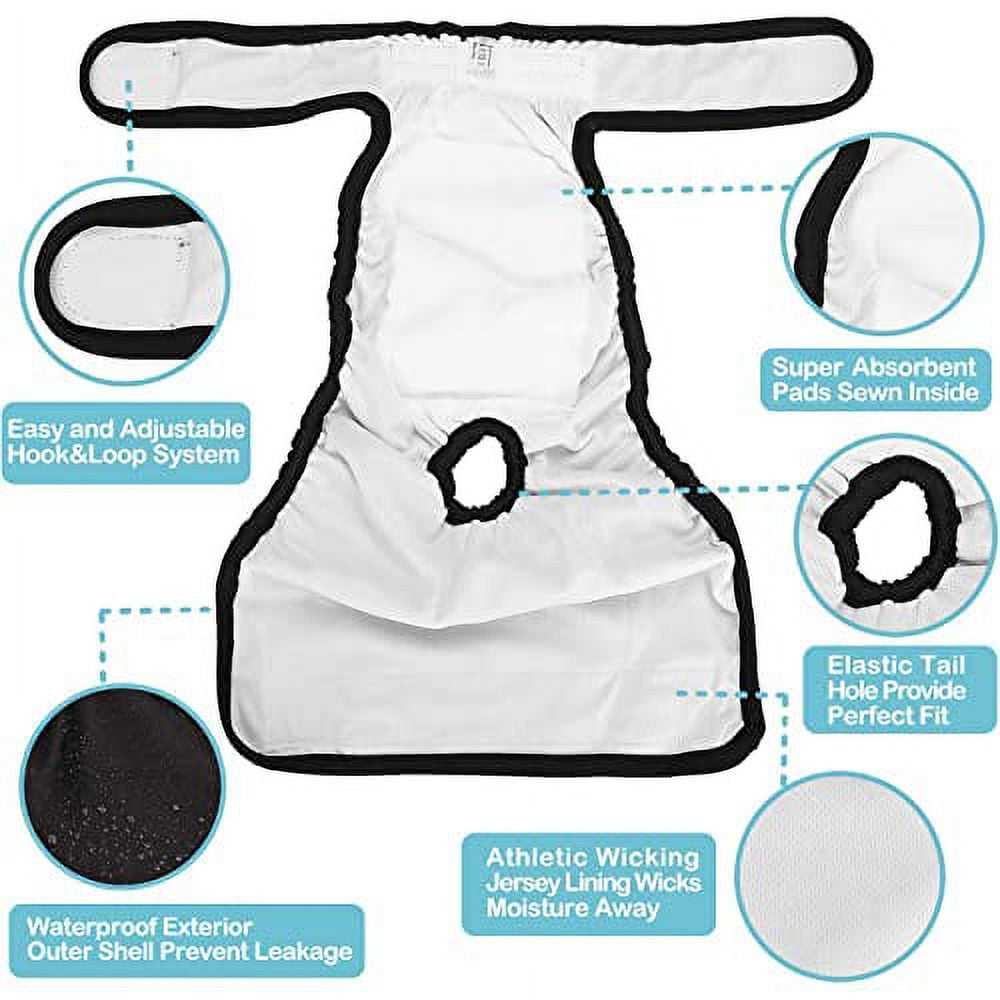 Avont 3 Pack Washable Female Dog Diapers, Premium Reusable Highly Absorbent Doggie Diapers Wraps Durable Dog Diaper Cover - Black/ XL