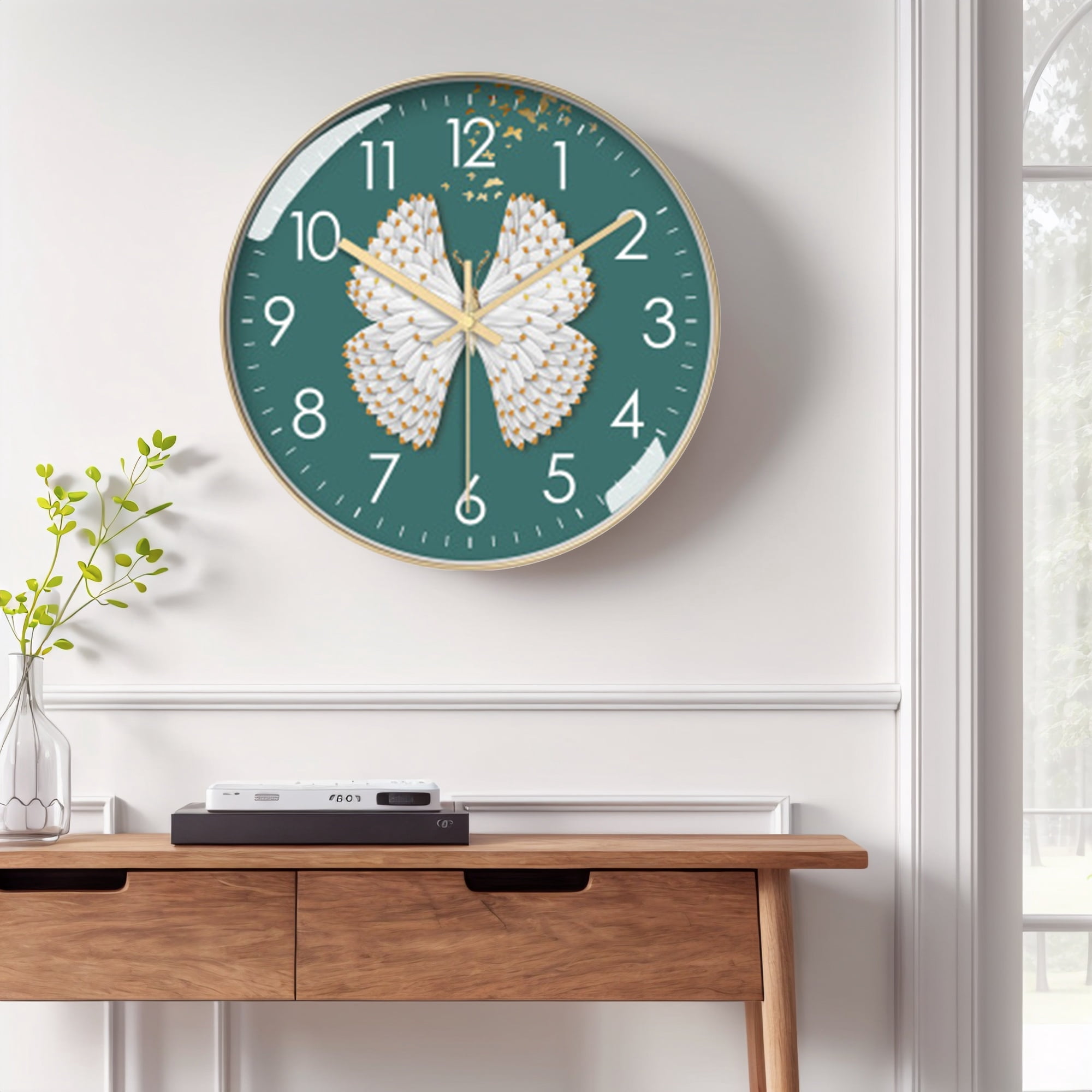 Unique Bargains Silent Non Ticking Battery Operated Wall Clock Gold Butterfly 12 Inch