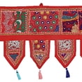 thumbnail image 4 of Stylo Culture Indian Cotton Window Valance Kids Red Ethnic Vintage Embroidered Patchwork Tassels Floral Scarf Curtain Topper Home Decor Traditional Swag Curtain Door Hanging Toran | 38 x 14 Inches, 4 of 4