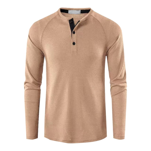 Birdeem Mode Décontractée pour Hommes Chandail-Over Couleur Unie Boutons Manches Longues Blouses Col Rond