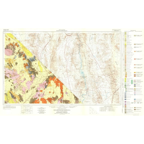 Historic Mine Map - Kingman California Geologic Sheet - Jennings 1956- Vintage Wall Art