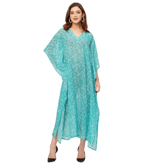 Moomaya Kimono Sleeves V Neck Kaftan Printed Rayon - Women's Elegant Kaftan