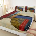 thumbnail image 3 of Manfei Vintage Abstract Geometric Bed Sheets,Rustic Farmhouse Cabin King Sheets,Beige Brown Red Sheet Set For Adults,Ultra Soft Home Decor,4pcs, 3 of 7
