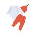 thumbnail image 2 of Gupgi Halloween Baby Boy Girl Outfit Letters Pumpkin Print Romper Pants with Hat Fall Infant Clothes Set, 2 of 9