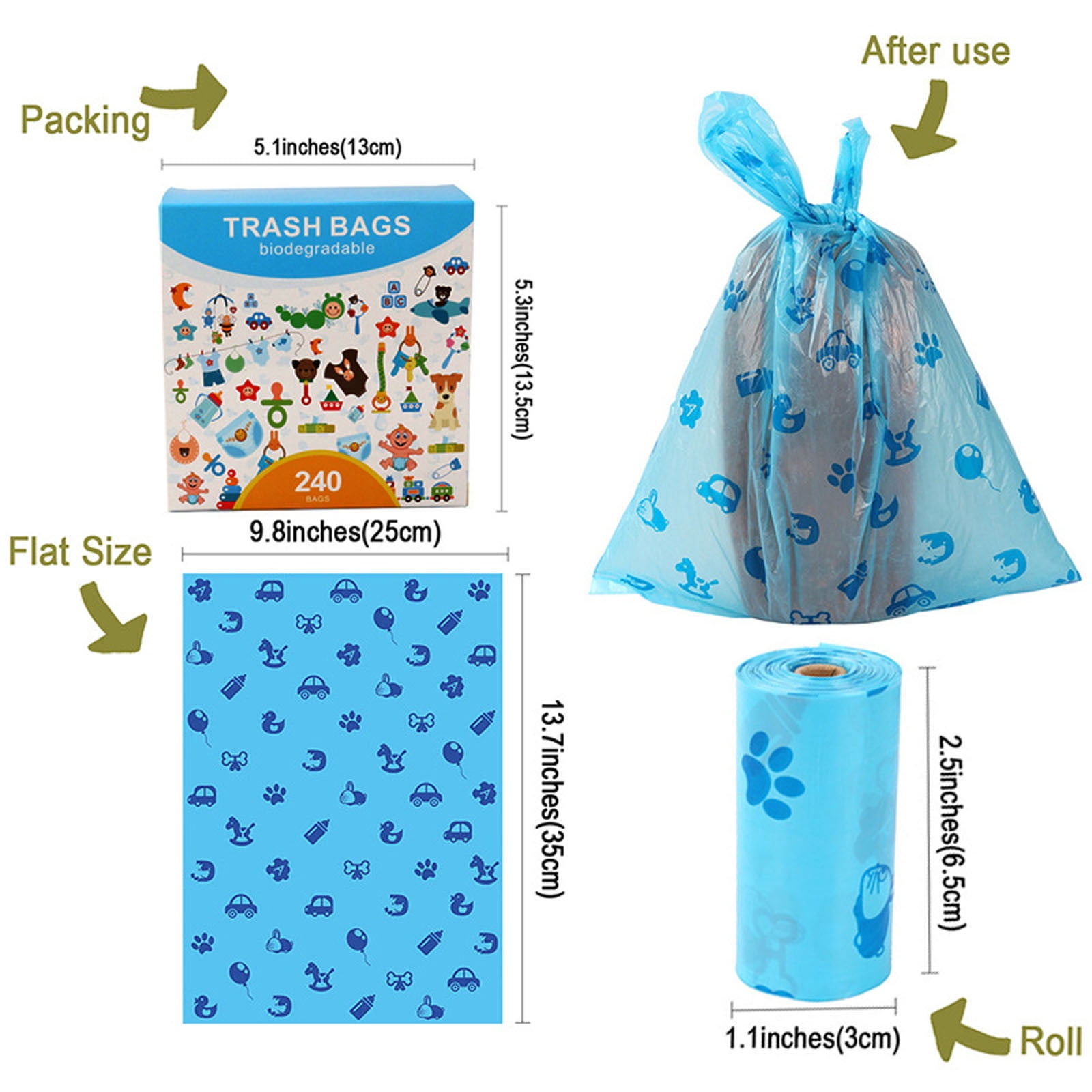 Compostable Bags 12 Roll EPI Degradable - Diaper Food Waste Bags with Dispenser Blue Floral Print - A