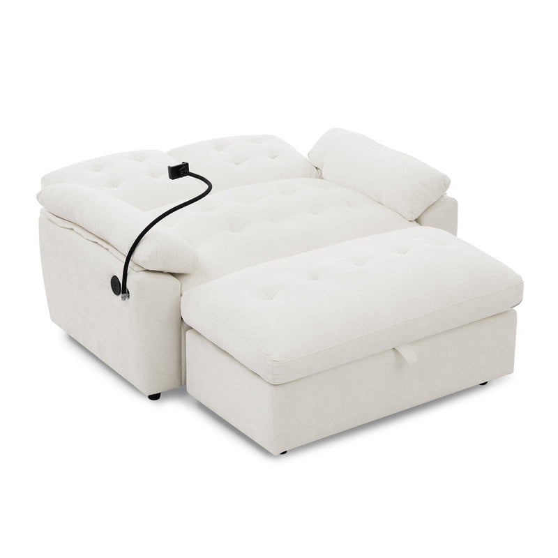 Double Sofa Recliner with Storage Ottoman, Manual Adjustable Reclining Loveseat with USB Charging Port, Phone Stand, and Soft Padded Armrests for Living Room, Apartment, and Home Theater