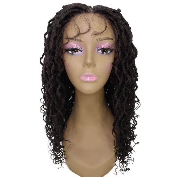 LUXLUXE Diamond 23" Medium Brown Lace Braid Wig for Women, 4x4 Hand-Tied Heat-Resistant Synthetic Hair