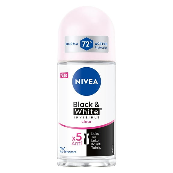 Nivea Invisible for Black & White Clear Roll-On Anti-Perspirant Deodorant 50 ml (Pack of 3)