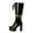 Black, variant on Black Knee High Boots Womens Black Booties Solid Color Square Toe Thick High Heels Platform Glossy Leather Women Boots Lace up Pearl Chain Fashion Store High Boots
