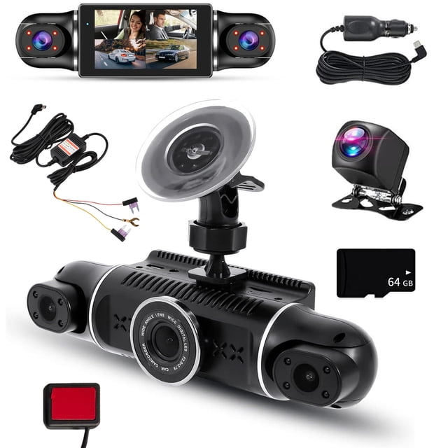 ZheElen 4 Channel Vehicle Camera Driving Recorder Car DVR Video Recorder DVR Dash Cam 360° Rotatable Camera 64GB