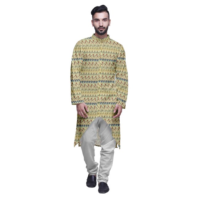 Atasi Kurta à Manches Longues Imprimé, Boutonné, Asymétrique, Kurta de Designer pour Garçons
