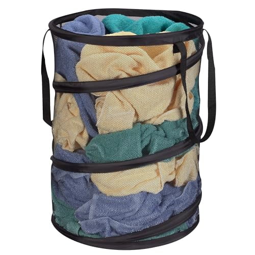 2026 Pop-Up Collapsible Mesh Laundry Hamper | Black,25" H