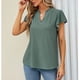 thumbnail image 2 of Camisa con ojales para mujer, volantes, manga corta, ribete con volantes, cuello en V, Color puro, camisa para mujer, Top para primavera y verano, verde, L, 2 of 6