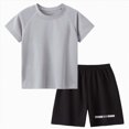 thumbnail image 2 of HCNTES Boys Outfit Set Sports Outfits Athletic Short Sleeve T-Shirt and Side Shorts 2-Piece Set, 2 of 4
