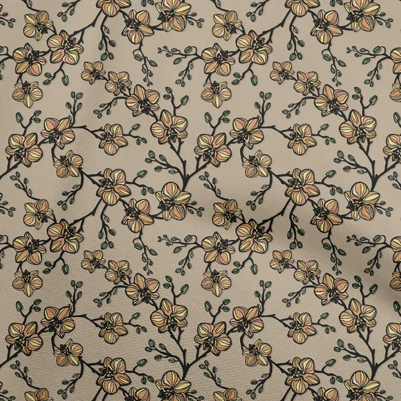 oneOone Cotton Poplin Light Brown Fabric Floral Retro Sewing Fabric By The Yard Printed Diy Clothing Sewing Supplies 42 Inch Wide
