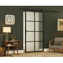 Pinecroft French Glass Barn Door Kit with Black Frame and Frosted Glass 42" x 84"