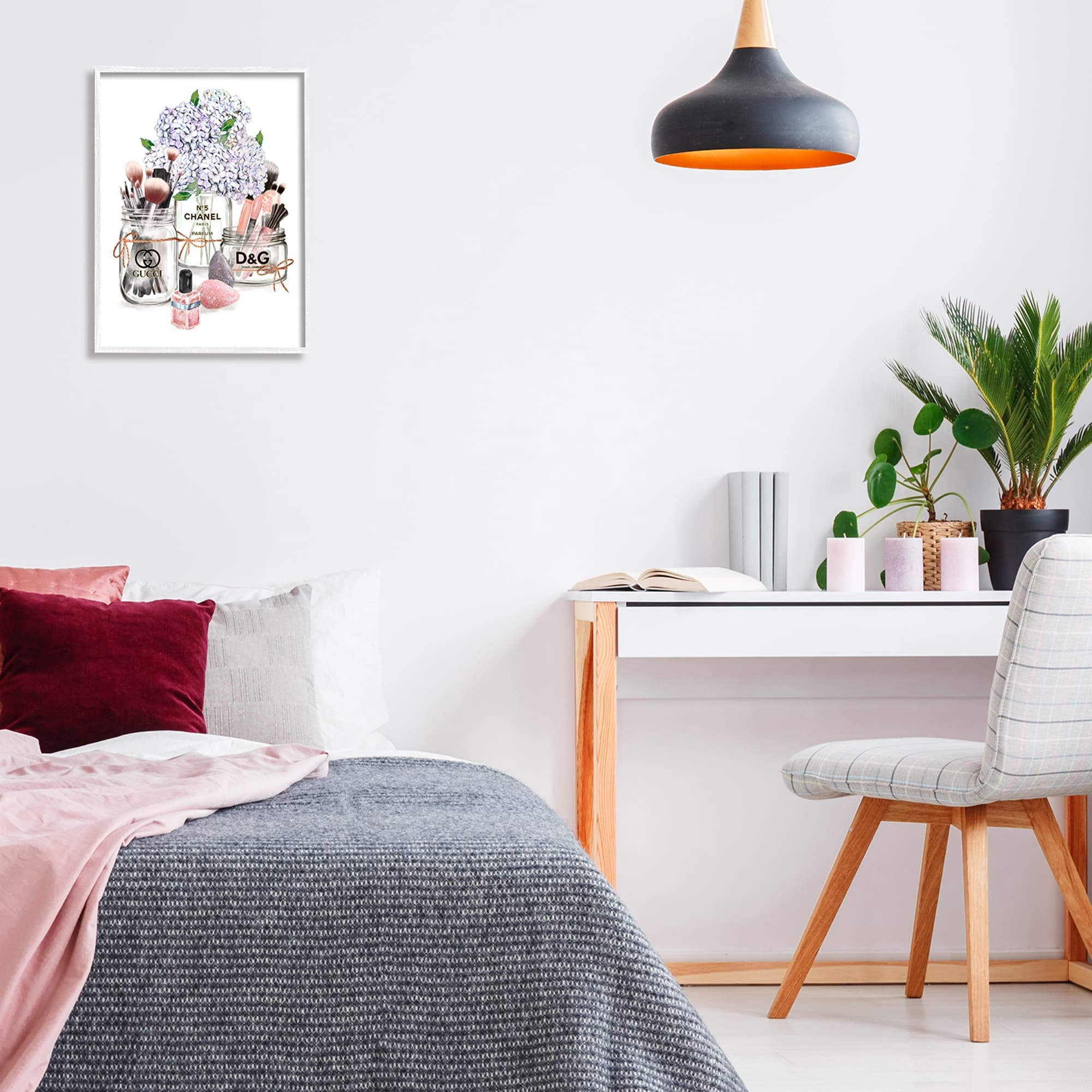 Stupell Industries Glam Makeup Collection Floral Hydrangea Bouquet Designer Perfume Graphic Art Black Framed Art Print Wall Art, 11x14, by Ziwei Li