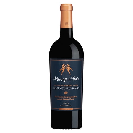 Menage a Trois Bourbon Barrel Cabernet Sauvignon California Red Wine, 750 ml Glass Bottle, 14.5% ABV