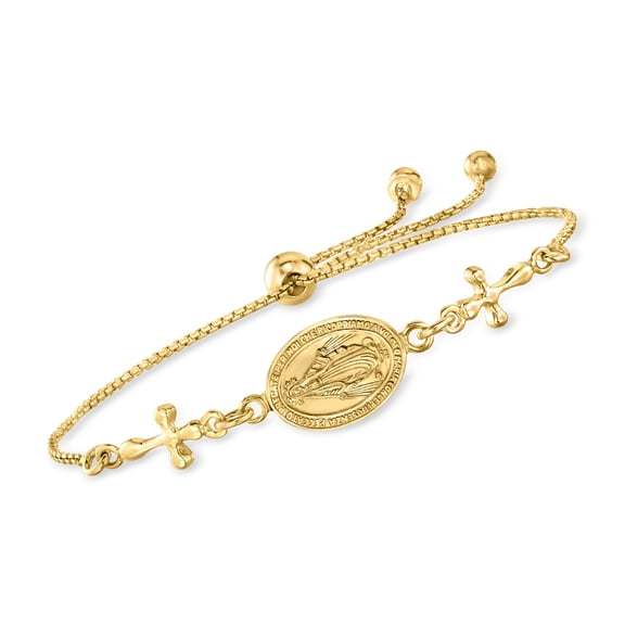 Ross-Simons Italian 18kt Gold Over Sterling Miraculous Medal Bolo Bracelet, Women's, Adult