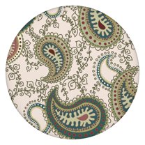 Elastic Round Table Cover 45–52 Inch, Waterproof Oxford Fabric with Paisley Pattern, Wipe Clean Surface for Dining