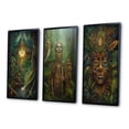 thumbnail image 3 of Designart "Shamanic Wisdom Plant Spirit Vision III" Folk Religion Framed Wall Art Set Of 3 - Green Traditional Frame Canvas Set For Living Room Decor, 3 of 6