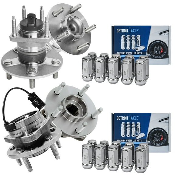 Detroit Axle - Wheel Bearing Hubs Kit for Chevy Malibu Cobalt HHR Saturn Aura Pontiac G6, 4 Front Rear Wheel Hub & Bearings, 20 Chrome Wheel Lug Nuts 12x1.5 Replacement