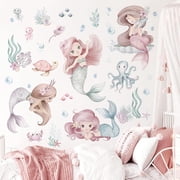 Under The Sea Mermaid Wall Stickers Ocean Theme Turtle Seaweed Peel and Stick Wall Art Decals for Baby Nursery Girls Bedroom Bathroom