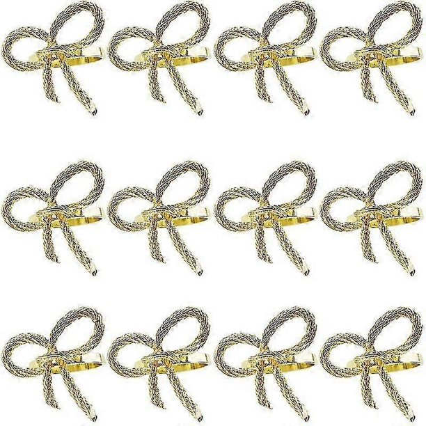 12 piezas de anillos para servilletas dorados sencillos con forma de mariposa y pajarita, hebillas para servilletas de hotel y restaurante.