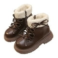 thumbnail image 4 of Mwjwdo Girls Leather Shoes Short Boots Winter Warm Comfortable Casual British Style Little Kids Big Kids Brown 7.5-8Years, 4 of 4