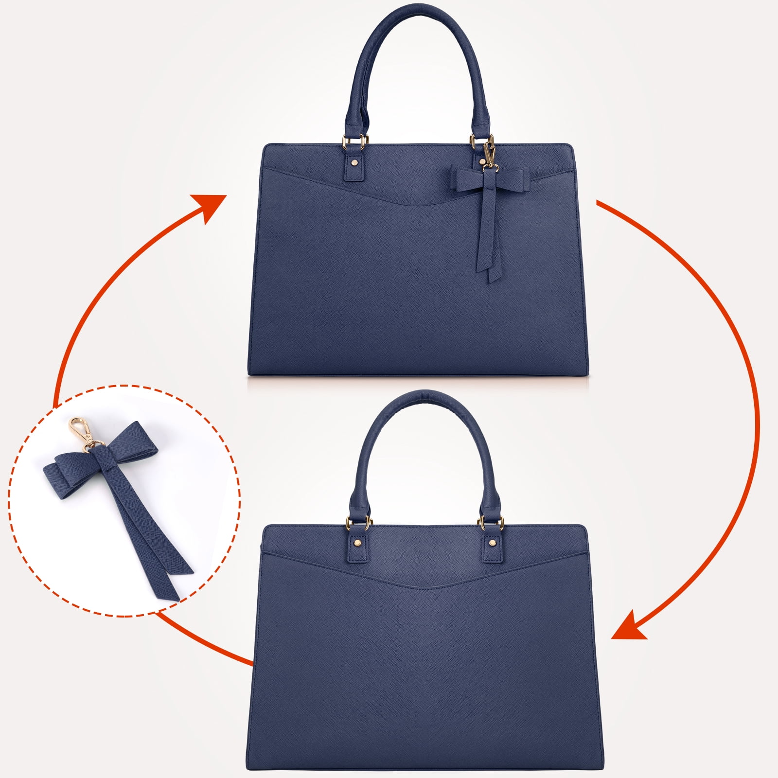 RAINSMORE Laptop Bag for Women 15.6 Inch PU Tote Bag Business Office Work Bag Waterproof Briefcase Computer Tote Lightweight Handbag Shoulder,Blue