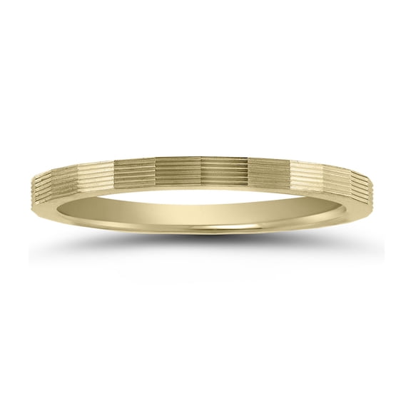 SZUL Women's 14K Yellow Gold Thin Faceted Groove Design 1.5MM Wedding Band