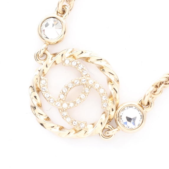 Pre-Owned Chanel Coco Mark Necklace with Gold-Plated Rhinestones, Women's, Gold and... (Good)
